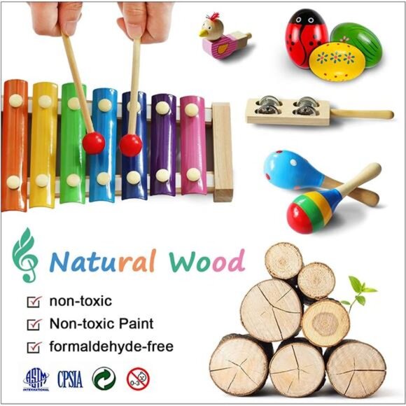 Toddler Musical Instruments,Wooden Percussion Instruments Toy for Kids Baby - Picture 3 of 7